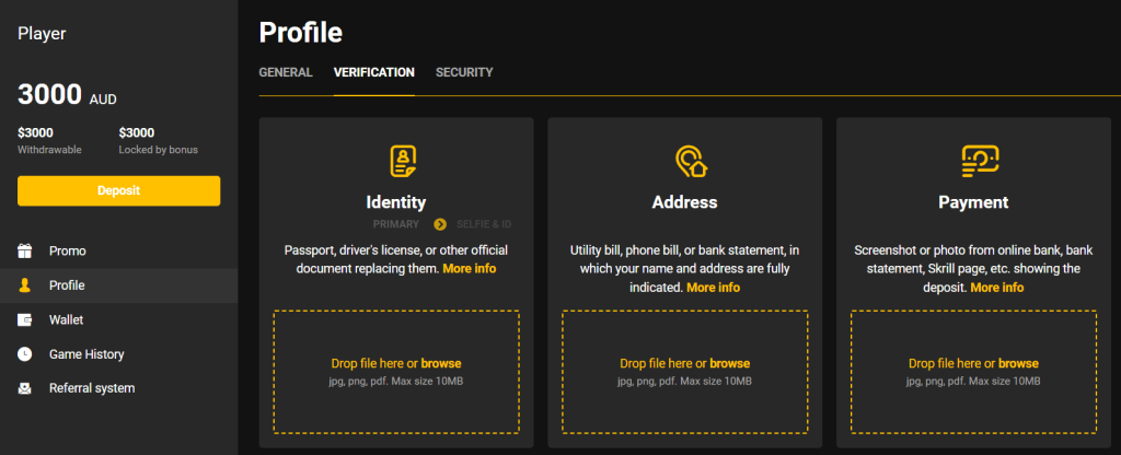 Just Casino verification after registration