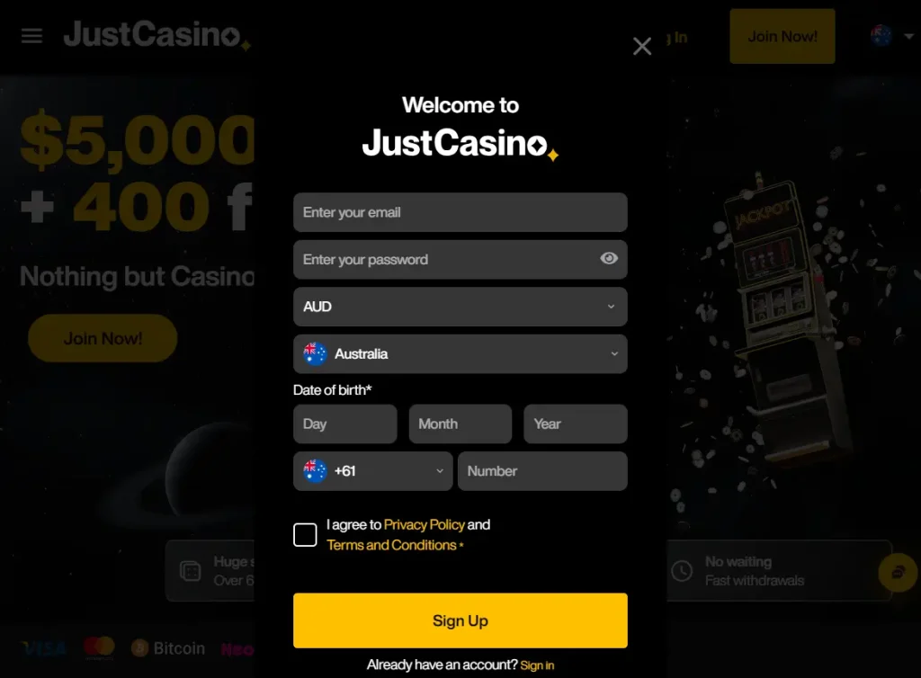 Just Casino Australia sign up